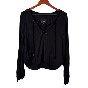 Rails Black Lace Up Long Sleeve Cropped Blouse Top Size Small